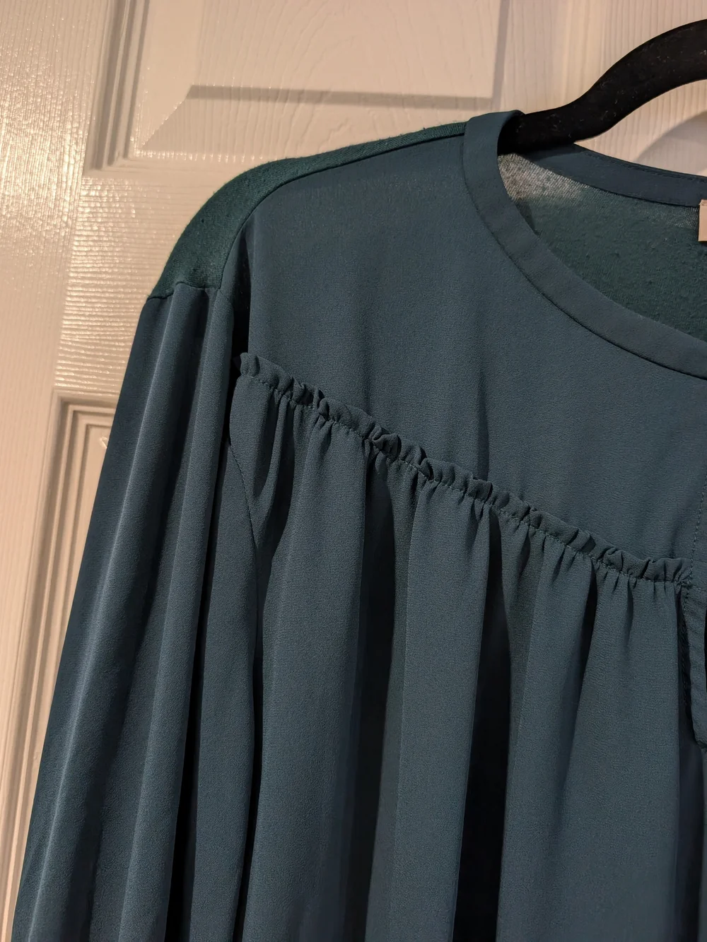 LOFT Dark Turquoise Long-Sleeve Keyhole-Front Peasant Blouse in Size XL